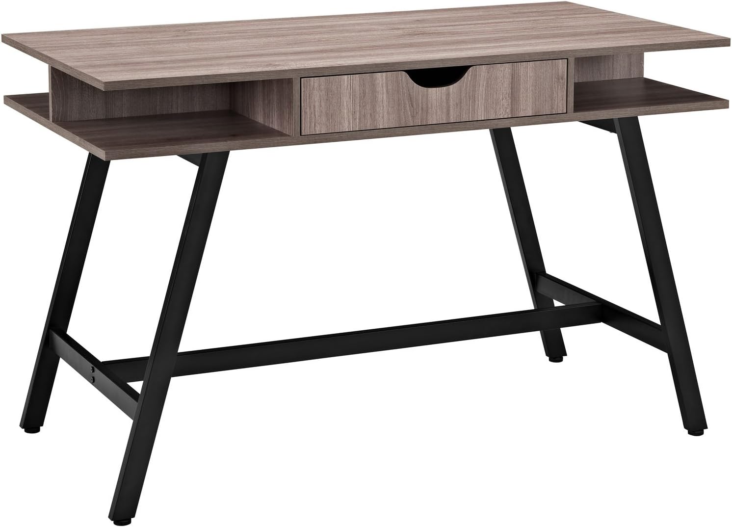 Modway Turnabout Wood Grain and Metal Writing Office Desk With Storage Space In Birch