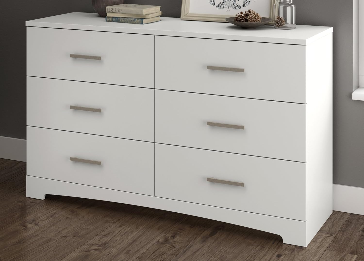 South Shore Gramercy 6-Drawer Double Dresser, Pure Black with Brushed Nickel Handles