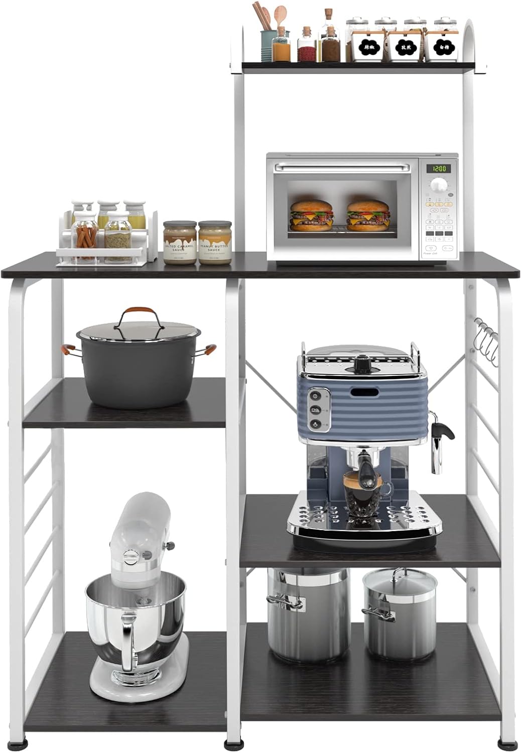 DlandHome Microwave Cart Stand 35.4 inches, Kitchen Utility Storage 3-Tierx4-Tier for Baker and Rack and Spice Rack Organizer Workstation Shelf, Black