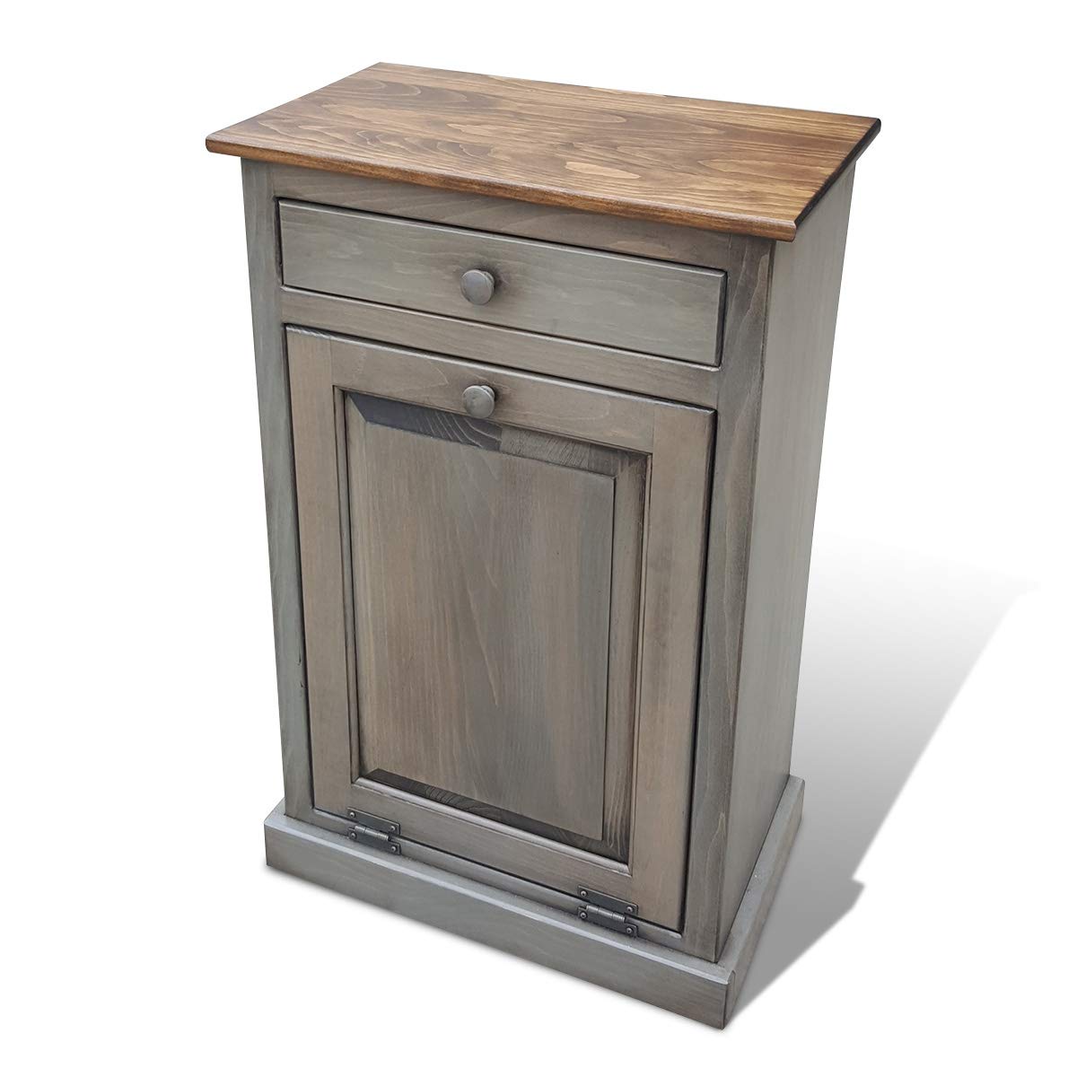 Peaceful Classics Wooden Pull Out Trash Can Cabinet, Handmade Solid Wood Hideaway Trash Holder (Pewter)