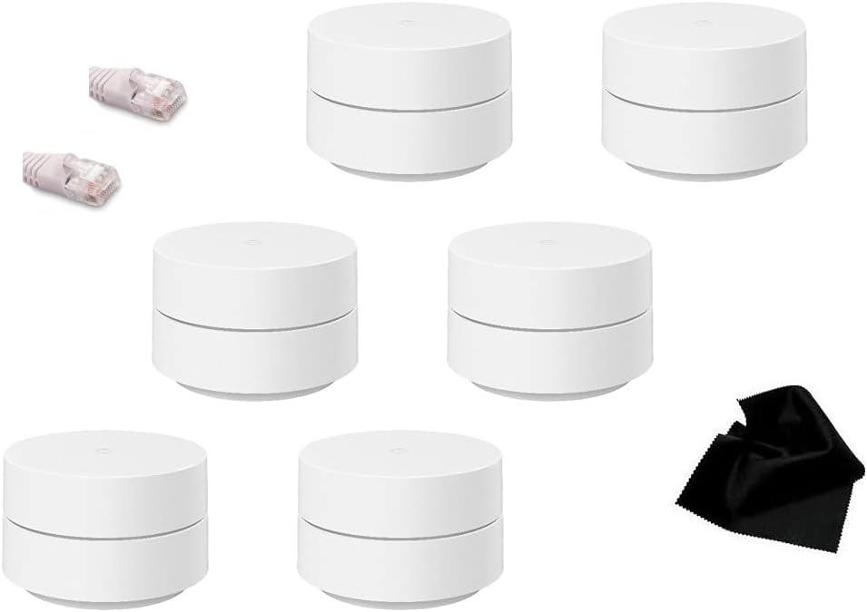 Google - WiFi - Whole Home Mesh Router System (AC1200) - 6 Pack - White with Kwalicable Cleaning Cloth