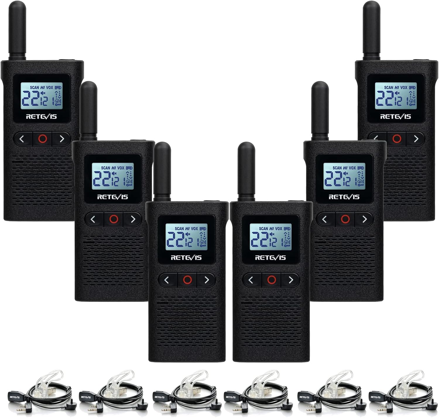 Retevis RB28 Walkie Talkies for Adults,Portable 2 Way Radio with Earpiece, NOAA Weather Alert LCD Screen,Handheld Two Way Radio with USB Charging,for Adults Hospital Retail Restaurant (6 Pack)