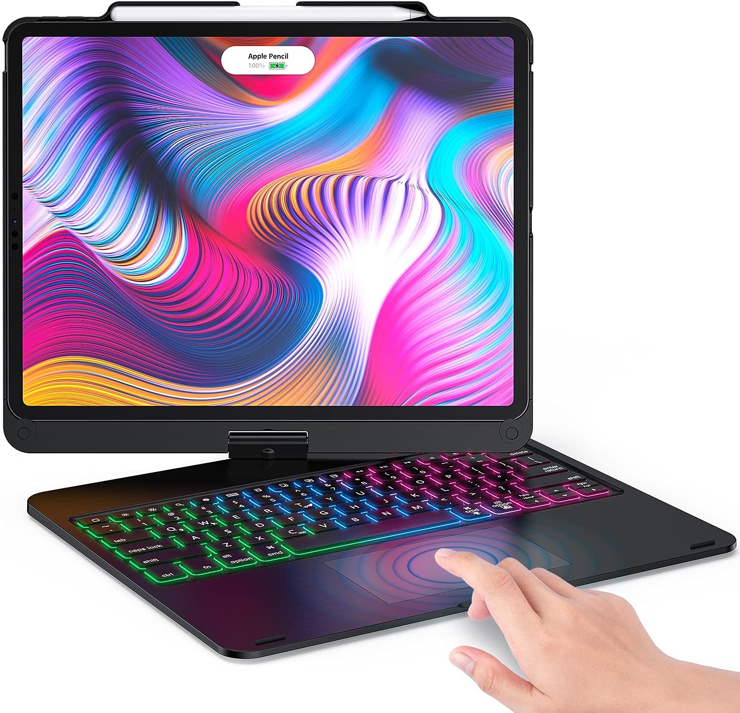 Touchpad Keyboard Case for iPad Pro 12.9 2021 5th Generation/2020 4th-Gen/2018-3rd Gen, iPad Pro 12.9 Case with Touchpad Backlight Function Keyboard (Black)