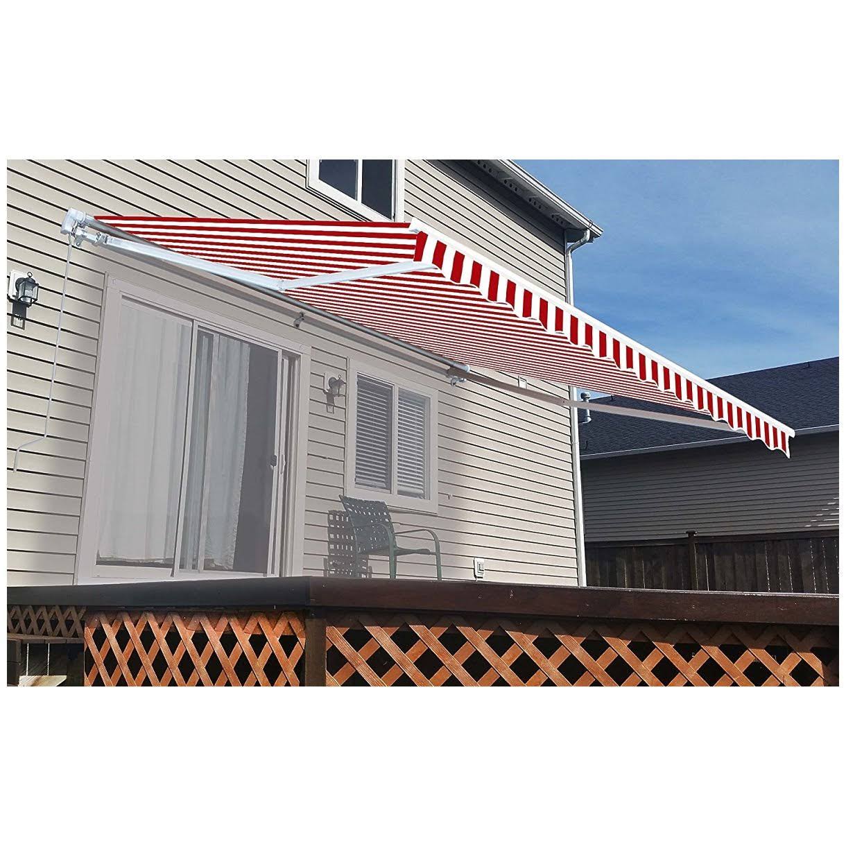 Aleko 13x10 ft Retractable Patio Awning, Red and White Stripes