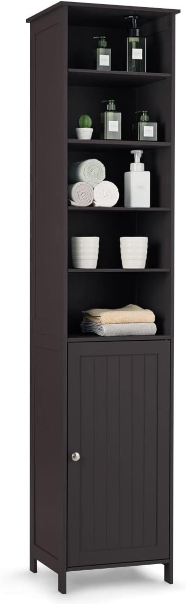 Tangkula 72 Inches Tall Cabinet, Bathroom Free Standing Tower Cabinet with Adjustable Shelves & Cupboard with Door Space Saving Cabinet Organizer Home Storage Furniture (Brown)