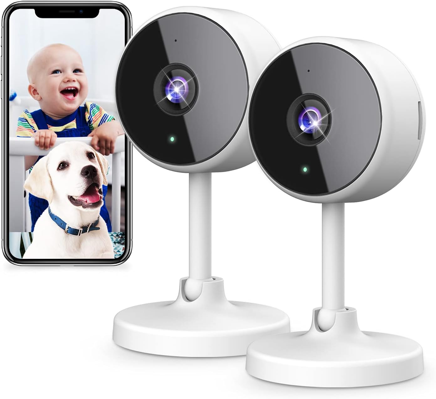 DJHH Indoor Security Camera, 2 Pack HD 1080p 2.4GHz Baby Monitor Cameras for Home Security WiFi Surveillance with Night Vision & Two-Way Audio & Motion Detection for Dog Pet Nanny Elder Pack of 2