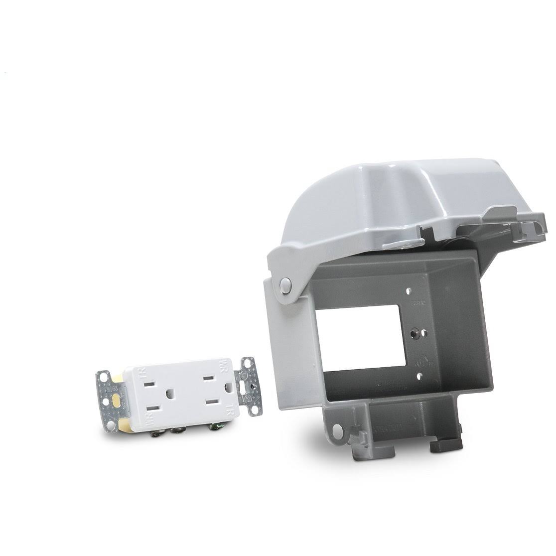 Taymac MD5802-0 15A Duplex/Horizontal In-Use Metal Cover Combo