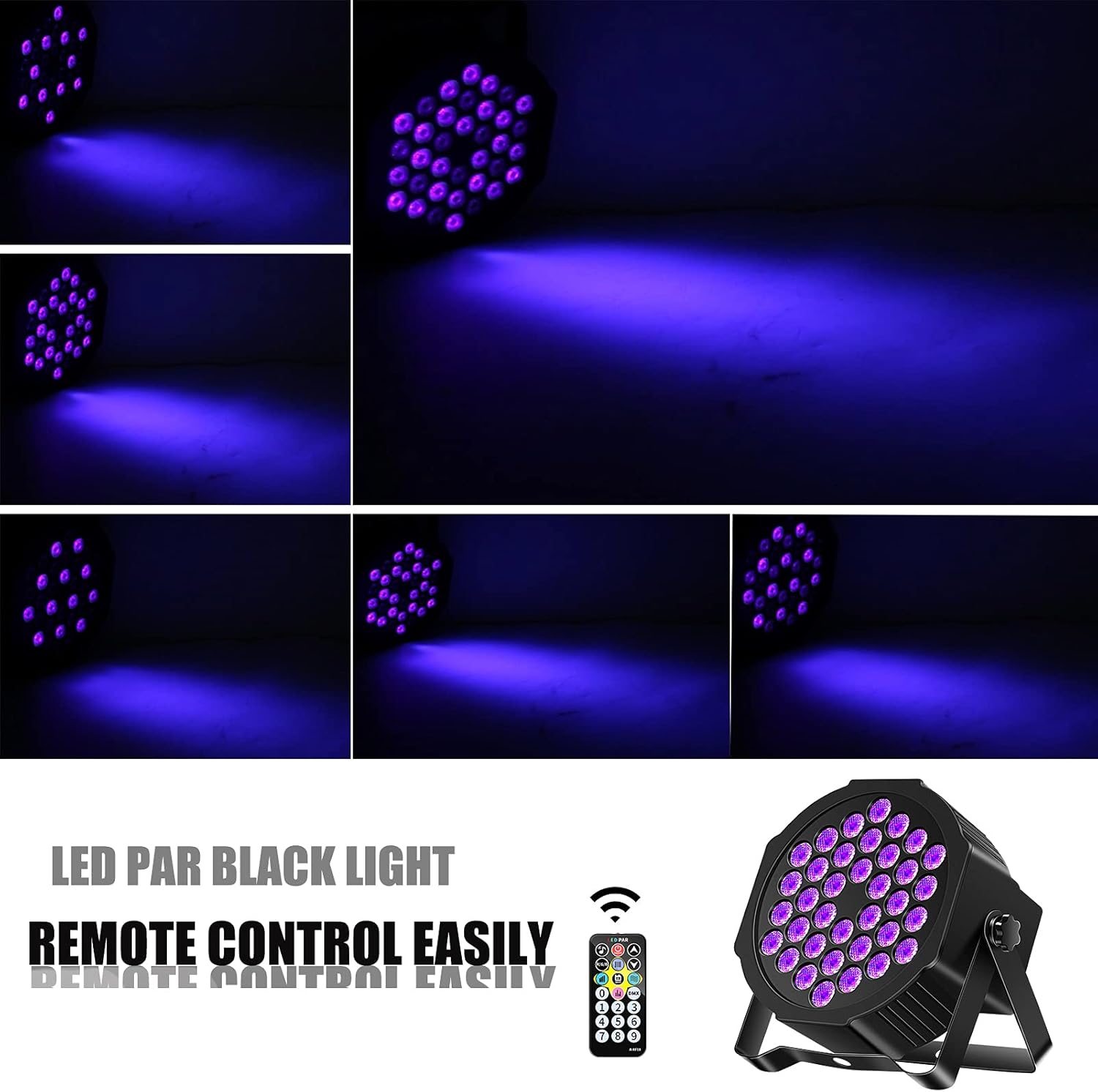 Black Lights, U`King 72W 36 LED UV Black Light Indoor Stage Lights DJ LED Par Lights for Blacklight Fluorescence Party Aquarium Body Painting Glow in The Dark Disco by IR Remote & DMX Control 2 Pack Pack of 2
