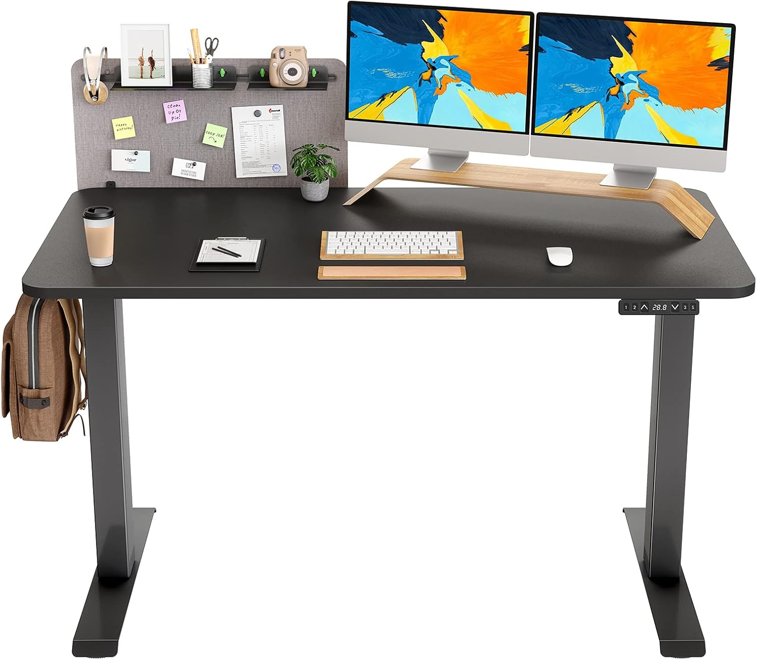 FAMISKY Dual Motor Adjustable Height Standing Desk, Electric Sit Stand Desk with Screen Panel, 55 x 24 Inches Stand up Desk, Home Office Desk with Black Top and Black Frame