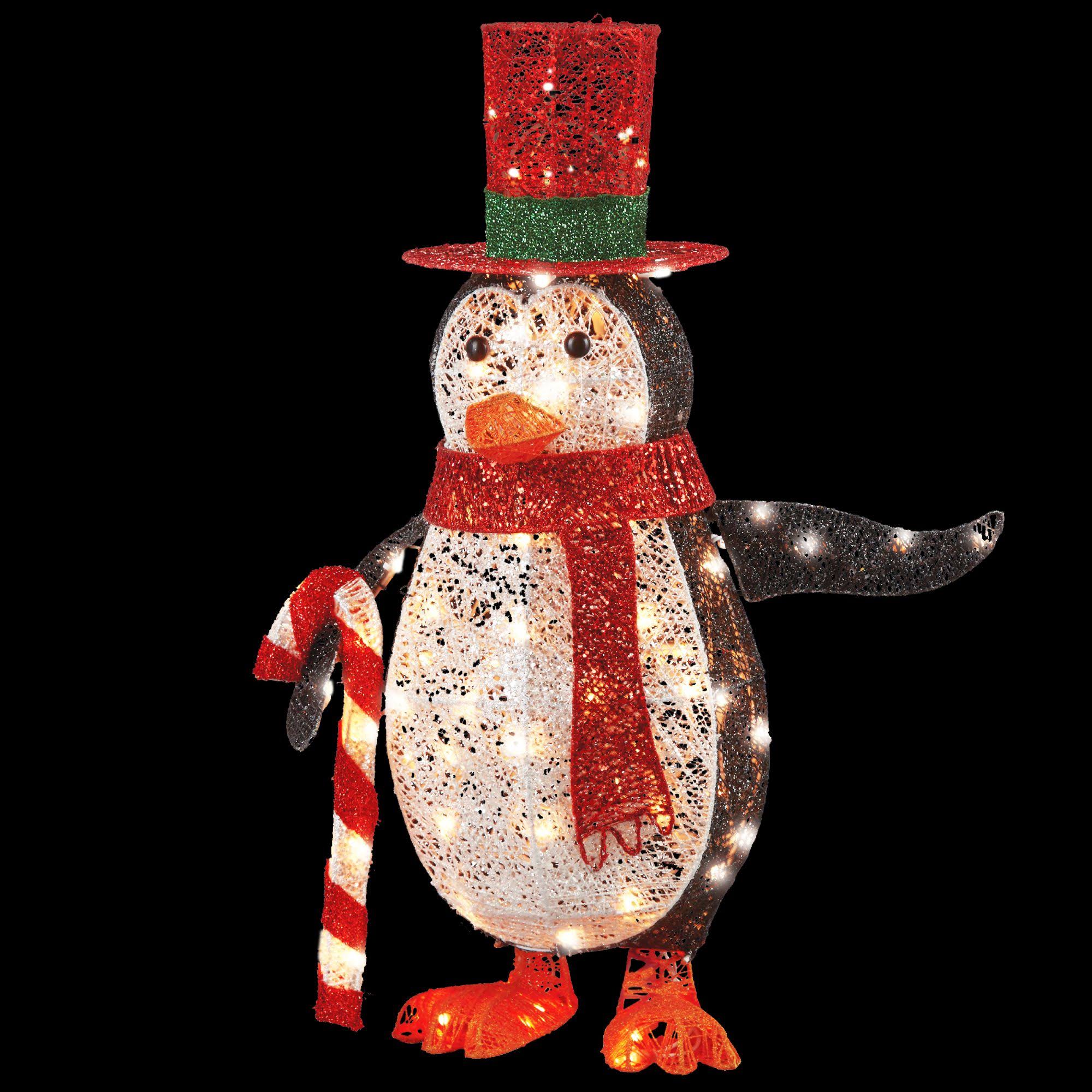 36x22 White and Black Penguin Christmas Decor with White LED Lights
