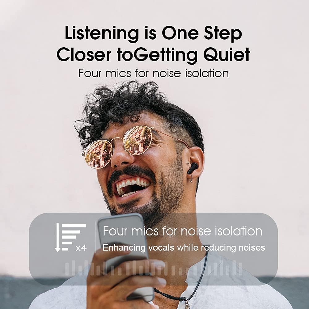 QCY T11 True Wireless Earbuds, Bluetooth Earphone with 4 Mics Noise Cancelling, in-Ear Detection Headphones, Deep Bass, App Customize, Touch Control, Type-C, 35H Paytime Headset for Workout, Black Pack of 2