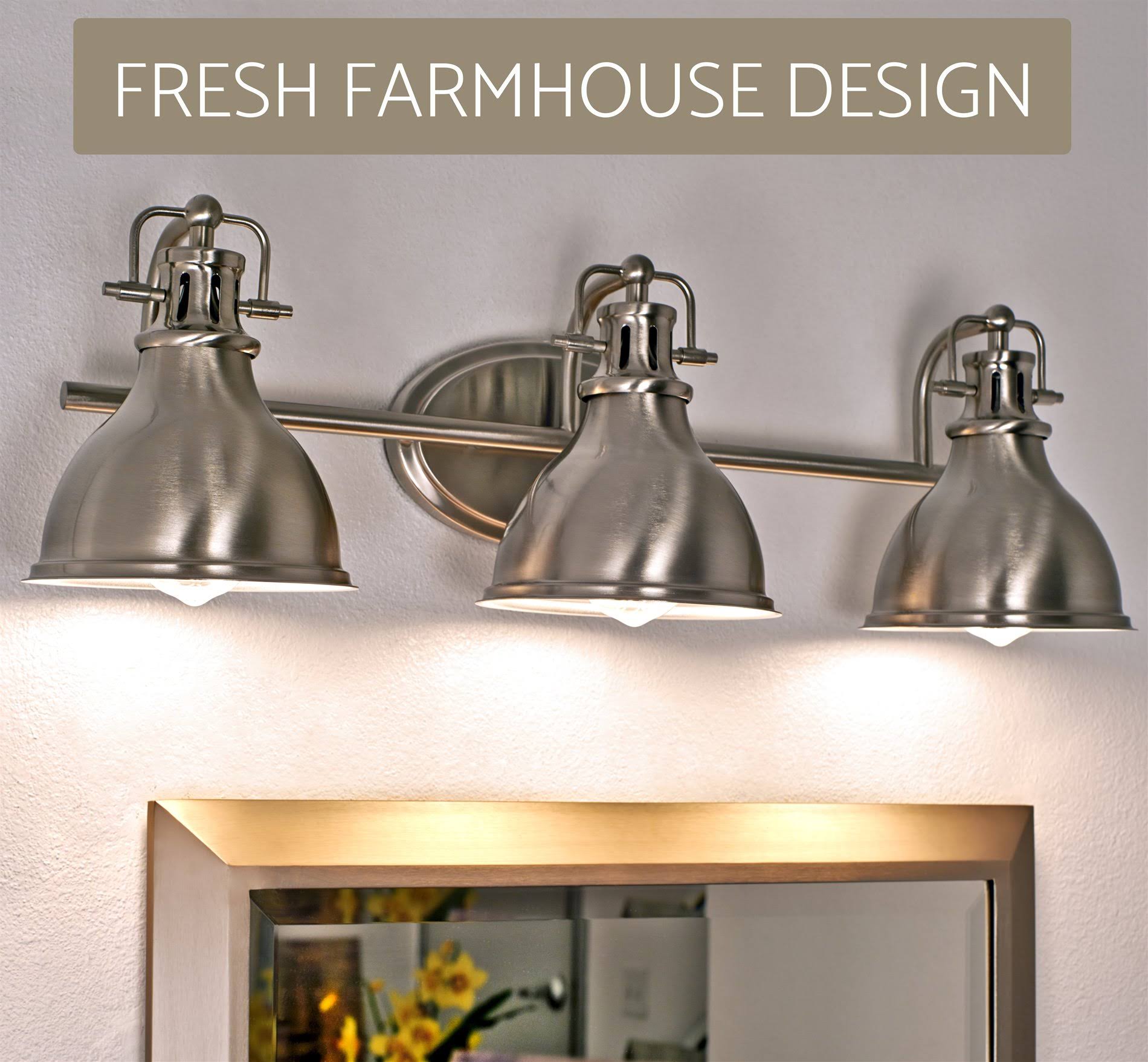 Kira Home Beacon 26.5x22 3-Light Industrial Farmhouse Bathroom Vanity Light Fixture + Metal Shades Brushed Nickel Finish