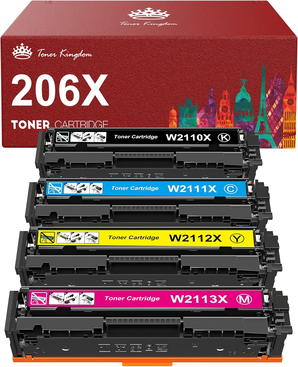 Toner Kingdom Compatible Toner Cartridge Replacement for HP 206X 206A W2110X W2110A to Use with HP Color Pro MFP M283fdw M255dw M283cdw M283 M255 M282nw (Black Cyan Yellow Magenta, 4-Pack)