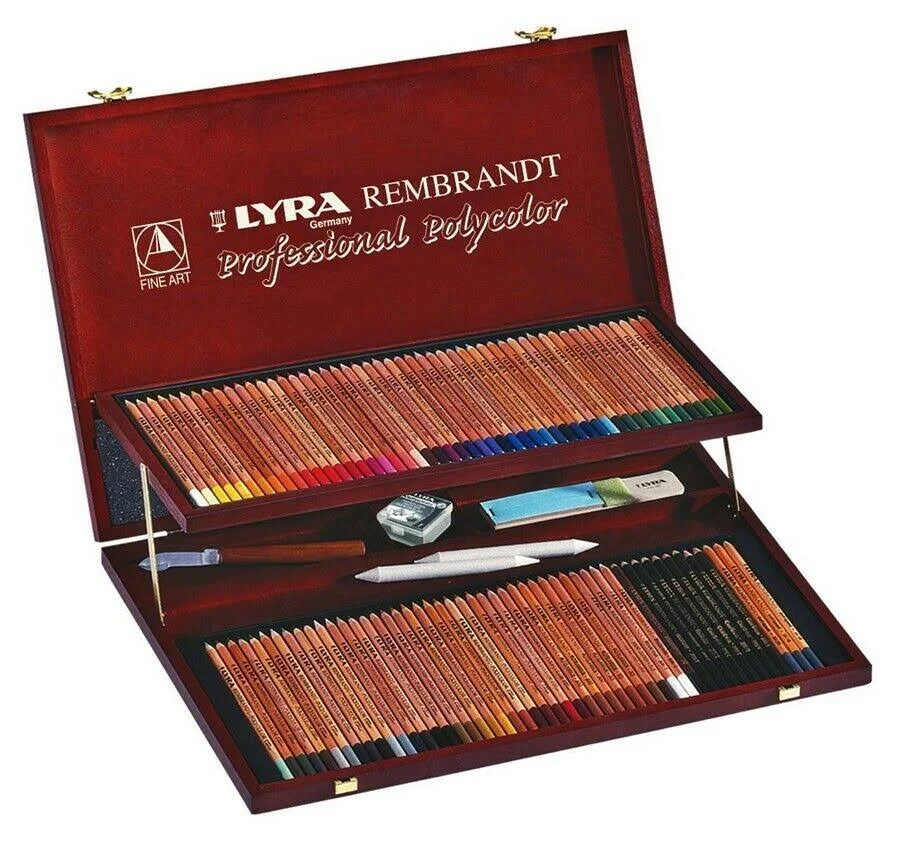 Lyra Rembrandt Polycolor Art Pencils, Set of 100 Pencils Plus Accessories, Assorted Colors (2004200)