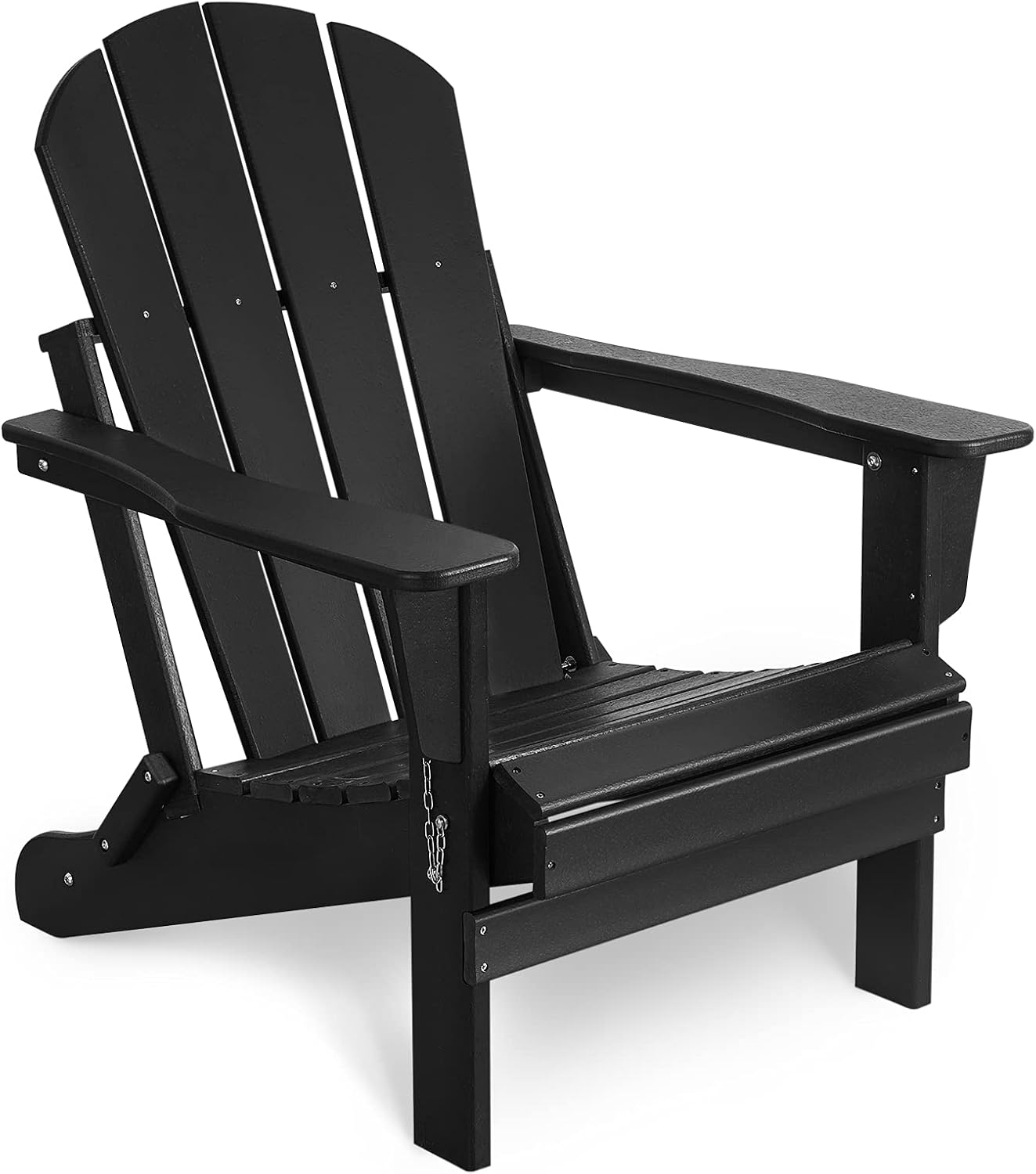 BACSWIHOM Folding Adirondack Chair Outdoor, HDPE Poly Lumber Weather Resistant Patio Chairs for Garden, Deck, Backyard, Lawn Furniture, Easy Maintenance & Classic Adirondack Chairs Design, Black