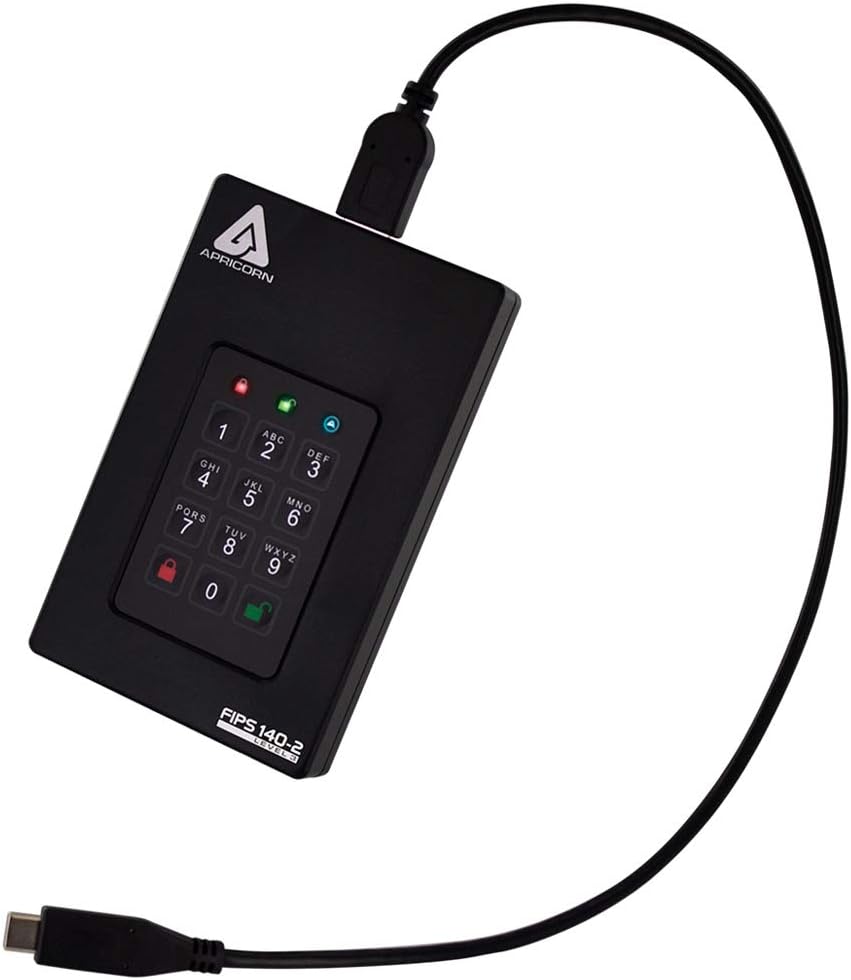 Apricorn 5TB Aegis Fortress L3- FIPS Level 3 Validated USB 3.0 Hardware Encrypted Portable Drive (AFL3-5TB), Black