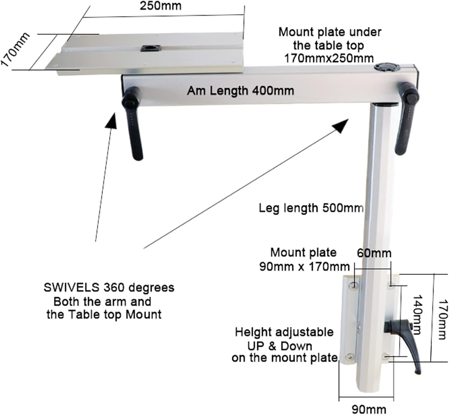 Goyappin Removable Table Leg RV Accessories Laptop Table Leg Adjustable Height 360 Degrees Rotatable Detachable Aluminum Alloy Table Leg Bracket for RV Caravan Yachts Motorhome