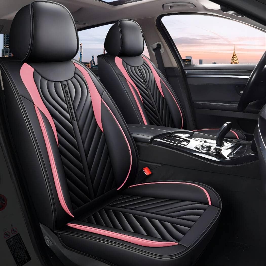 LSY01 Seat Cover 5-Seater Full Set, Universal Type, Suitable for Most Cars, Cars, SUV, Trucks, Pickup Ttrucks, Airbags Compatible with Synthetic Leather Car Seat Cushion Protectors (Black-red)
