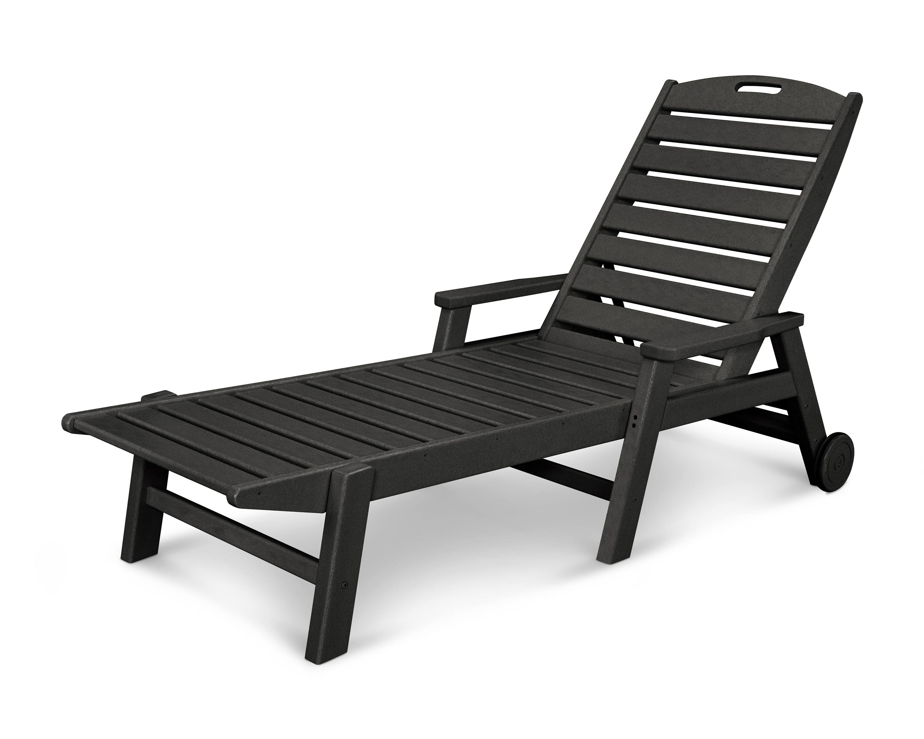 POLYWOOD Nautical Black Stackable Wheeled Chaise with Arms