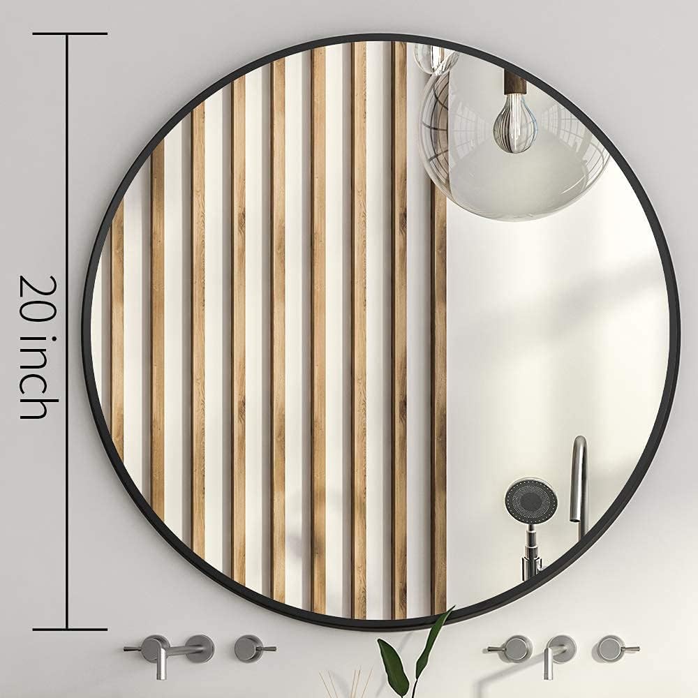 Round Mirror, 20 Inch Black Circle Mirror for Bathroom, Living Room, Bedroom, Washroom, Aluminum Frame