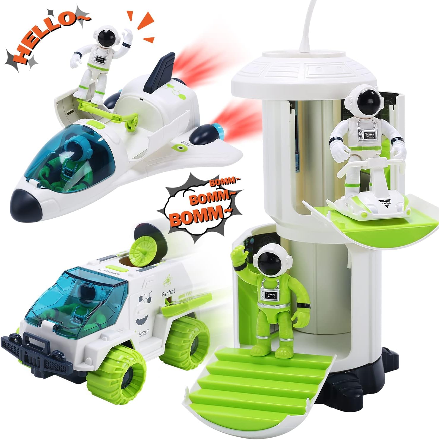 Space Toys Space Adventure Toys with Lights and Sound, Space Shuttle Toys Space Rover Space Station 2 Astronaut Figurine , Gifts for Boys and Girls, Space Toys for Kids 3+ Years Old.