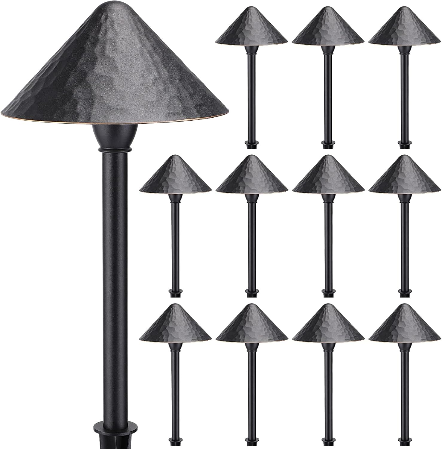 LEONLITE 12-Pack Low Voltage LED Landscape Pathway Lights, 12V 3W Path Lighting, CRI90, ETL, IP65 Waterproof, Gold Edged Black Aluminum Housing, 3000K Warm White