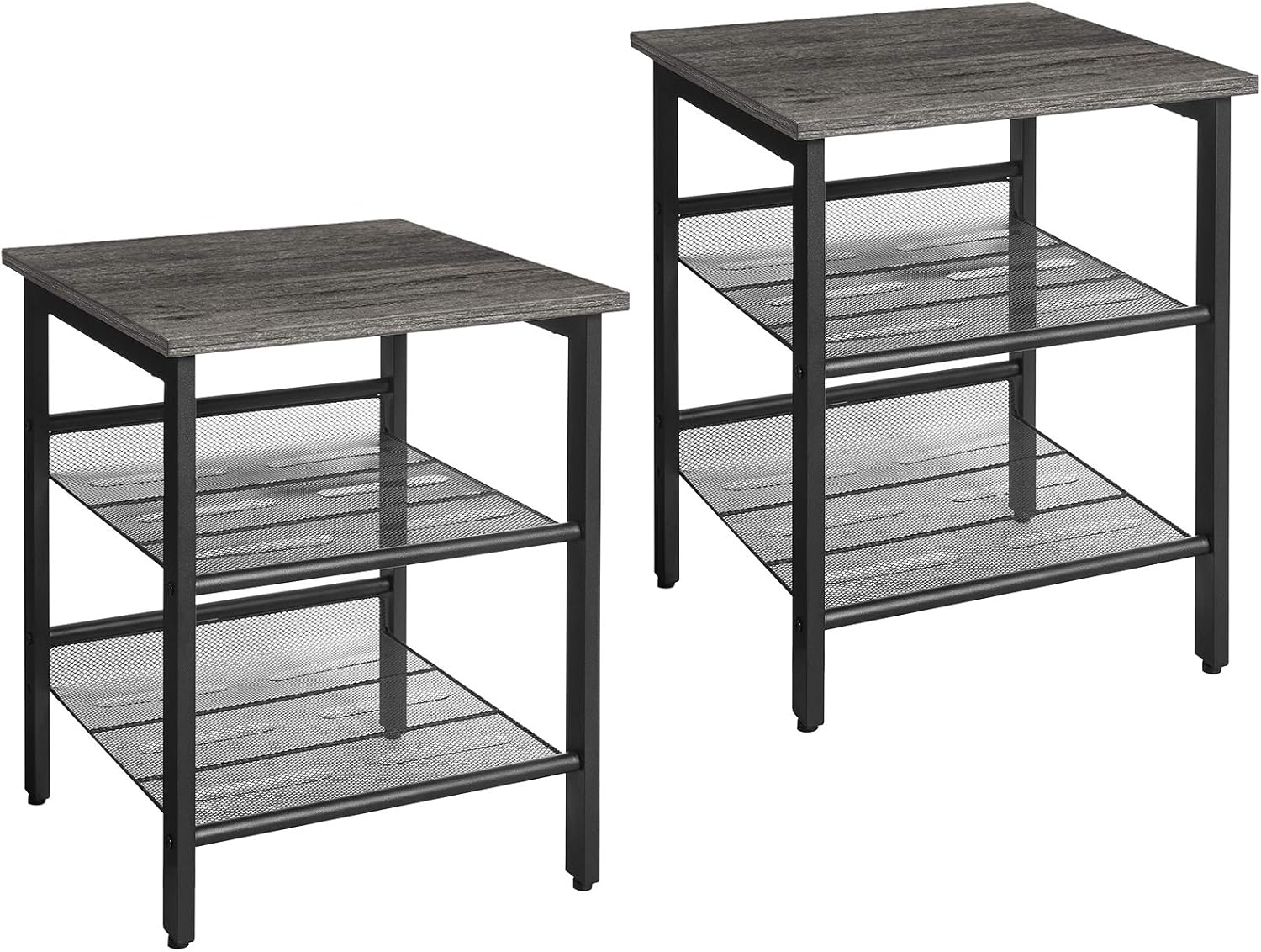 VASAGLE Nightstand, Set of 2 Side Tables, End Tables with Adjustable Mesh Shelves, for Living Room, Bedroom, Industrial, Stable Steel Frame, Easy Assembly, Rustic Brown and Black ULET24X