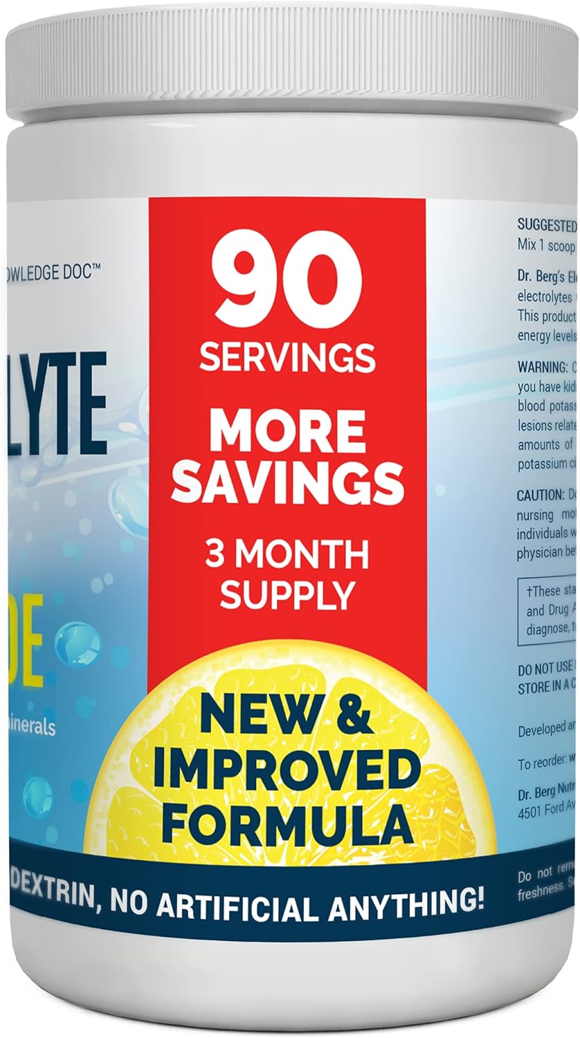 Dr. Berg's Electrolyte Powder, Lemonade PLUS - Hydration Drink Mix Supplement Helps Replenish & Rejuvenate Your Cells Keto Friendly - NO Maltodextrin or Sugar - No Ingredients from China - 90 Servings Pack of 2