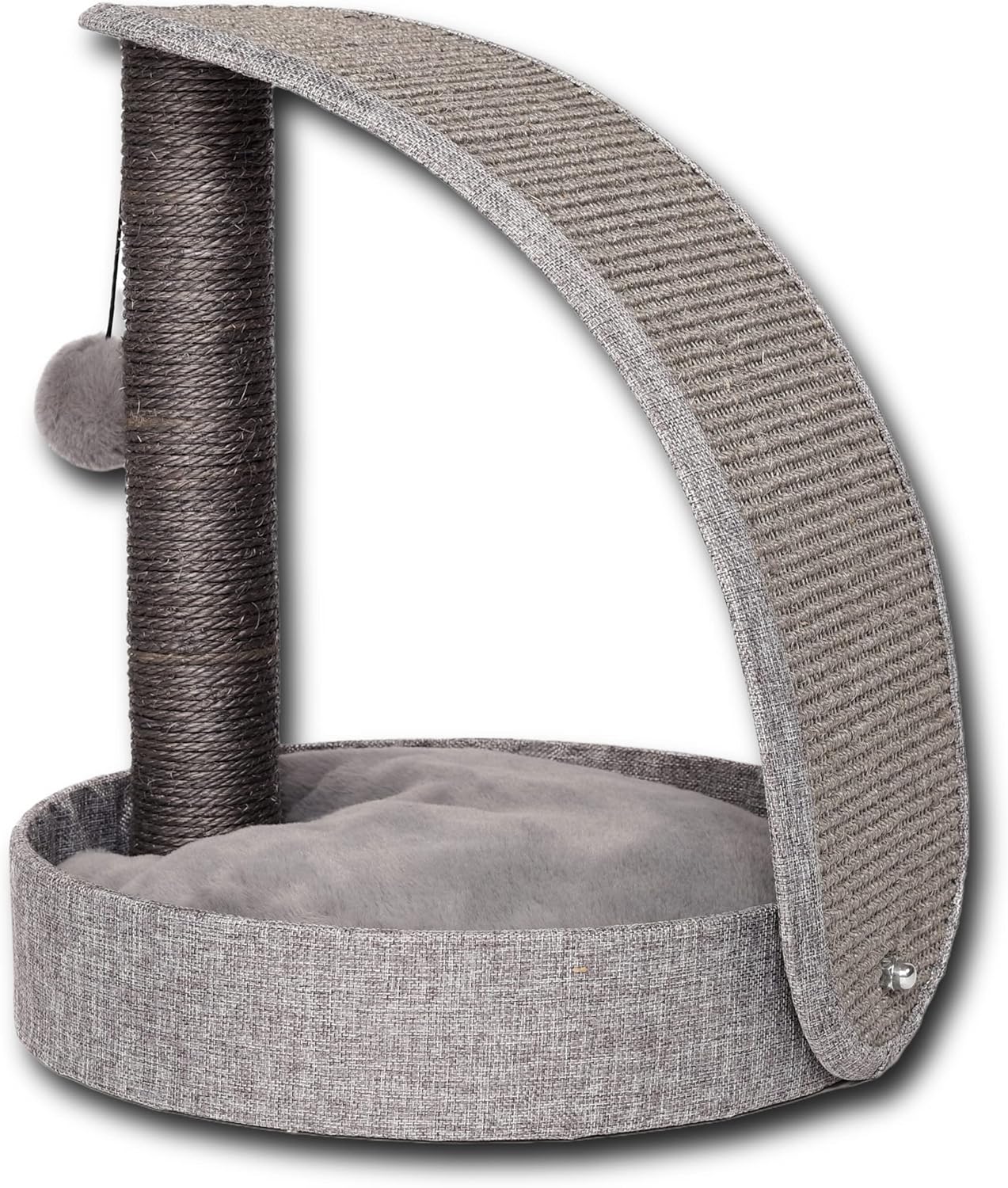 Happi N Pets Premium All in One Cat Posts and Scratchers, Scratching Posts for Indoor Cats with Arch Scratching Pad & Big Soft Cat Bed, Comfortable for Adult Cats & Kittens , Space Saver, Grey