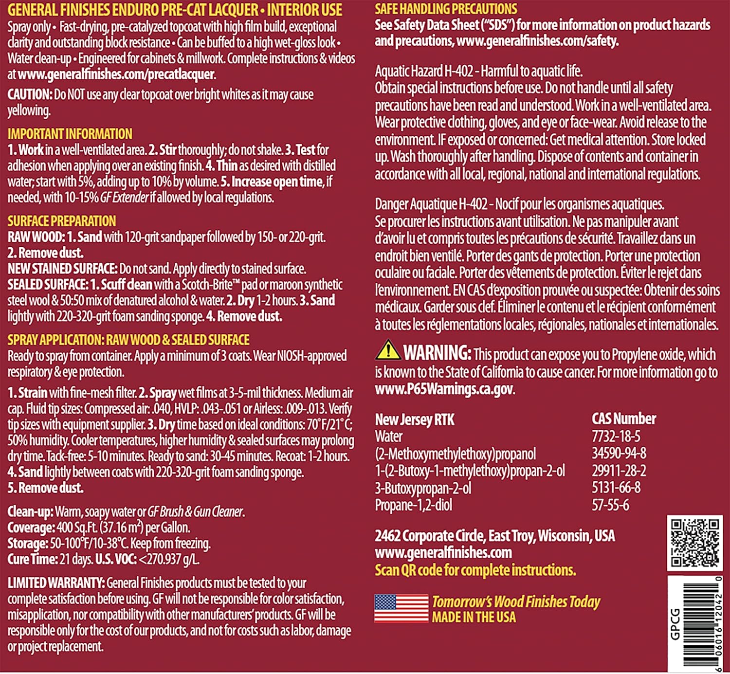 General Finishes Enduro Pre-Cat Lacquer, 1 Gallon, Gloss Pack of 2