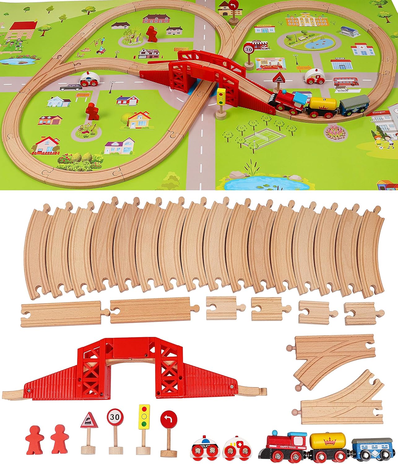 Wooden Logs Toys Farm Playset- Wooden Logs Building Set Farm House Wooden Construction Toys 207 Pieces Animal Farm - Wooden Building Toys for 3 4 5 6 Year olds Pack of 2