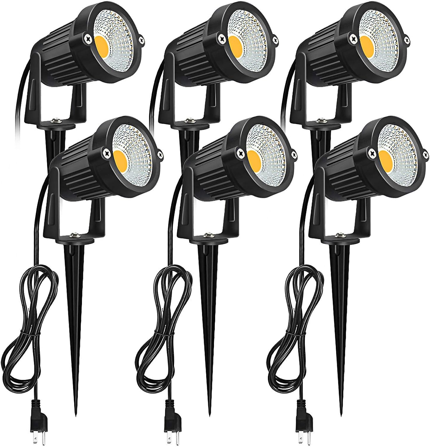Outdoor Landscape Lighting, Romwish 5W 120V AC LED Landscape Light with Metal Ground Spike, 3000K Warm White, IP65 Waterproof for Garden, Yard, Lawn, Flag Light with US Plug - 6 Pack