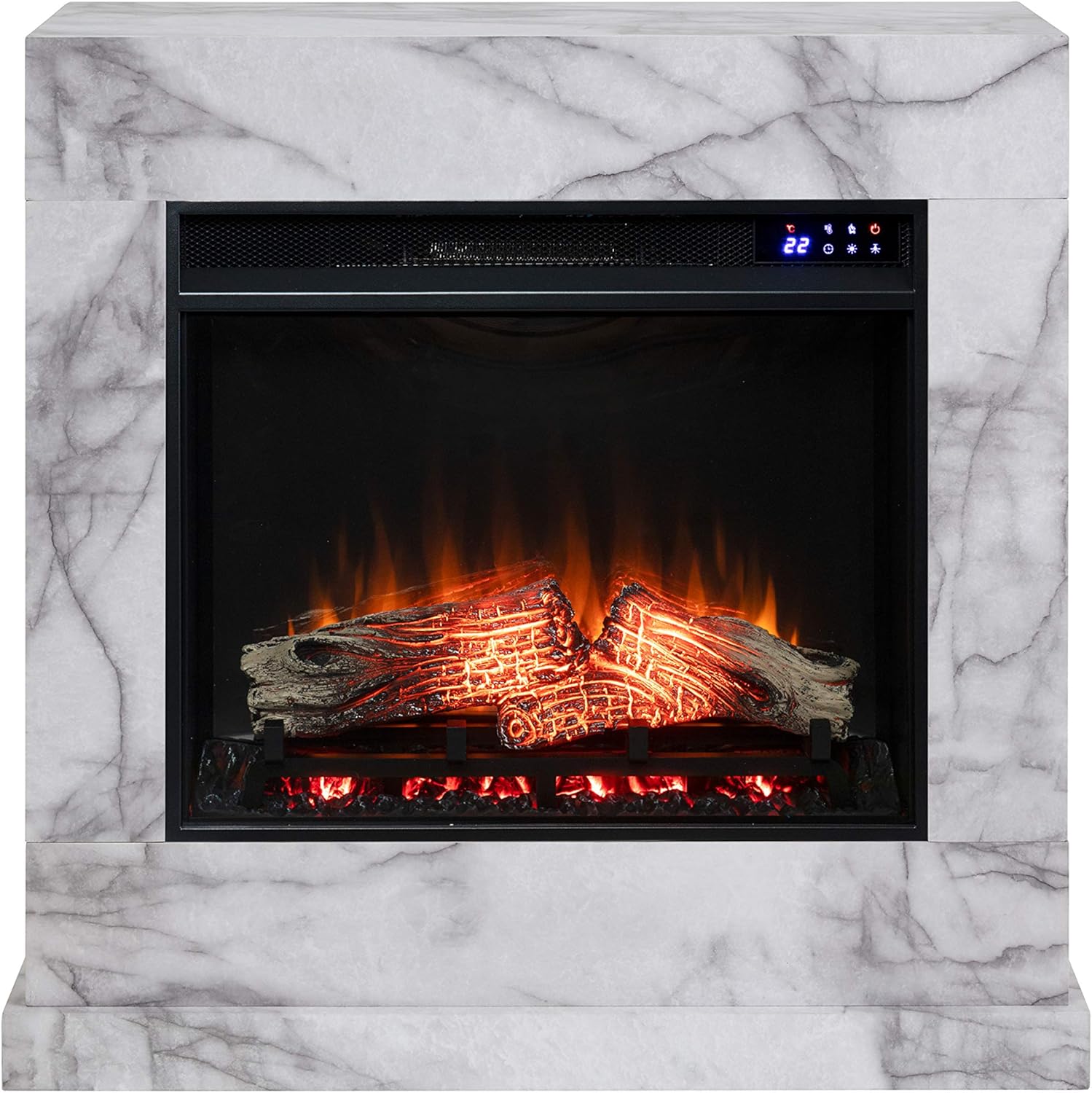 SEI Furniture Dendale Faux Marble Electric Fireplace, New White/Gray Veining