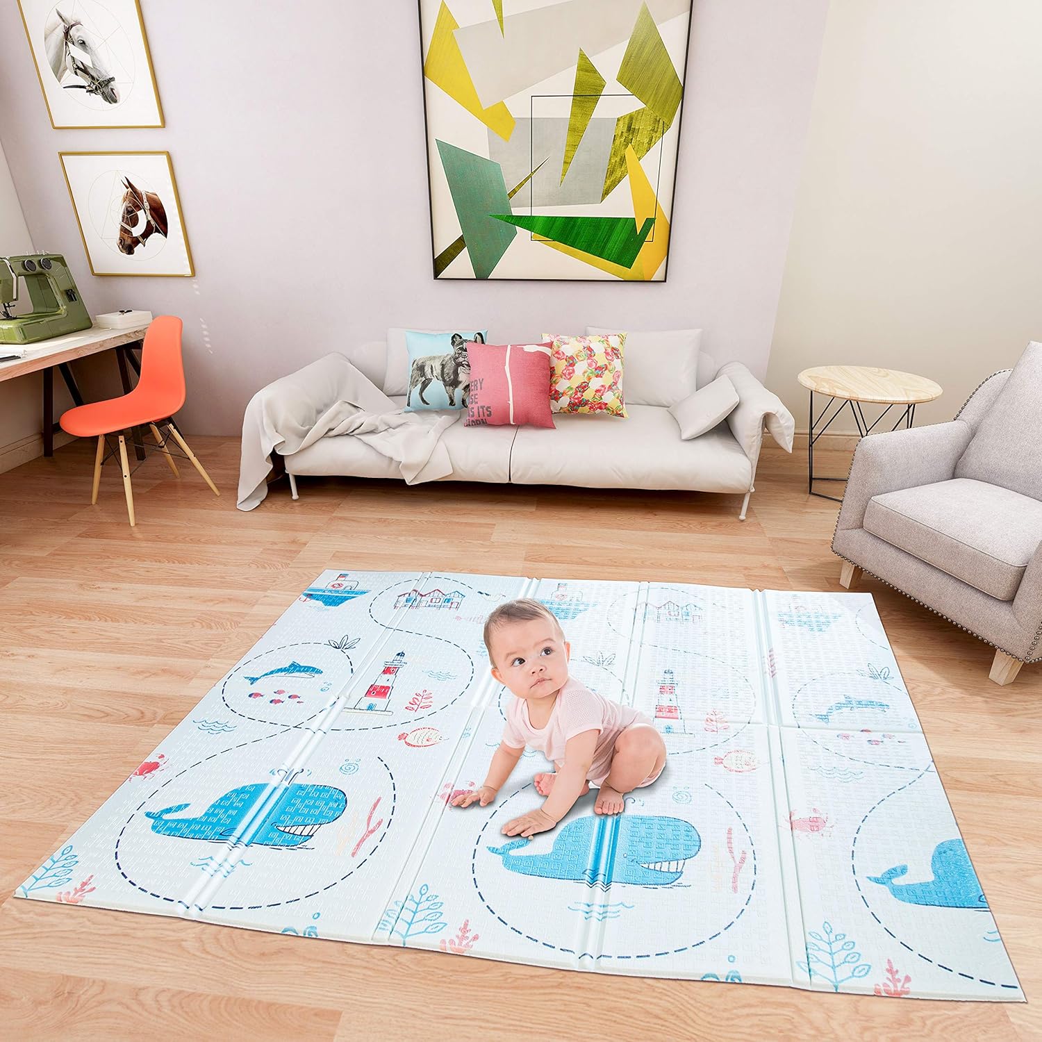 Lanboro Baby Play Mat, 71X79X0.6Inch Large Thick Foam, Non-Toxic Foldable Waterproof Crawling Play Mat for Baby, Non-Slip Portable Foam Playmats for Babies and Toddlers Pack of 2