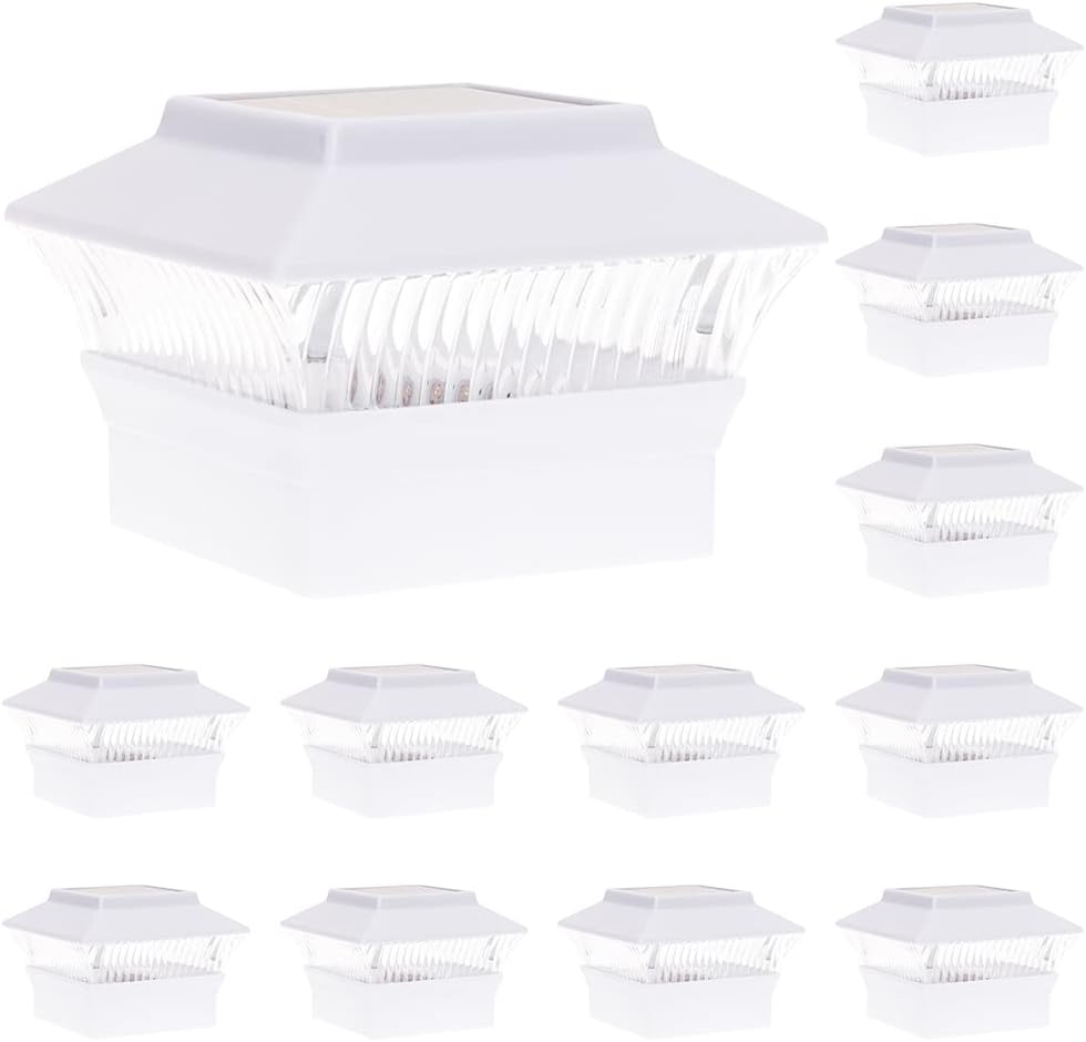 GreenLighting Standard 2 Solar Powered 4 x 4 LED Fence Post Cap Lights for PVC Posts 0 (White, 4 Pack)