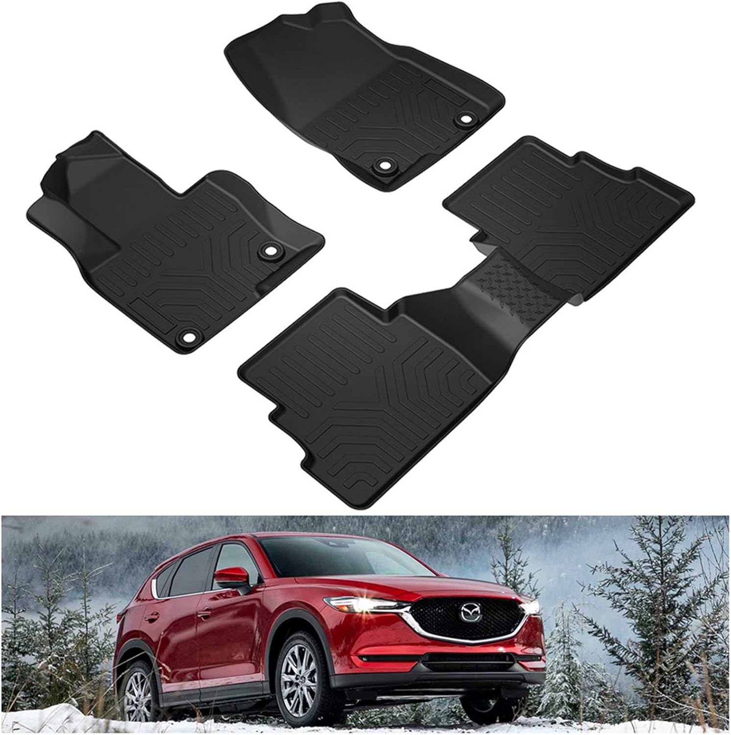 KIWI MASTER Floor Mats Compatible for 2017-2022 Mazda CX-5 Accessories All Weather Mat Liners Front Rear 2 Row Seat TPE Slush Liner Black