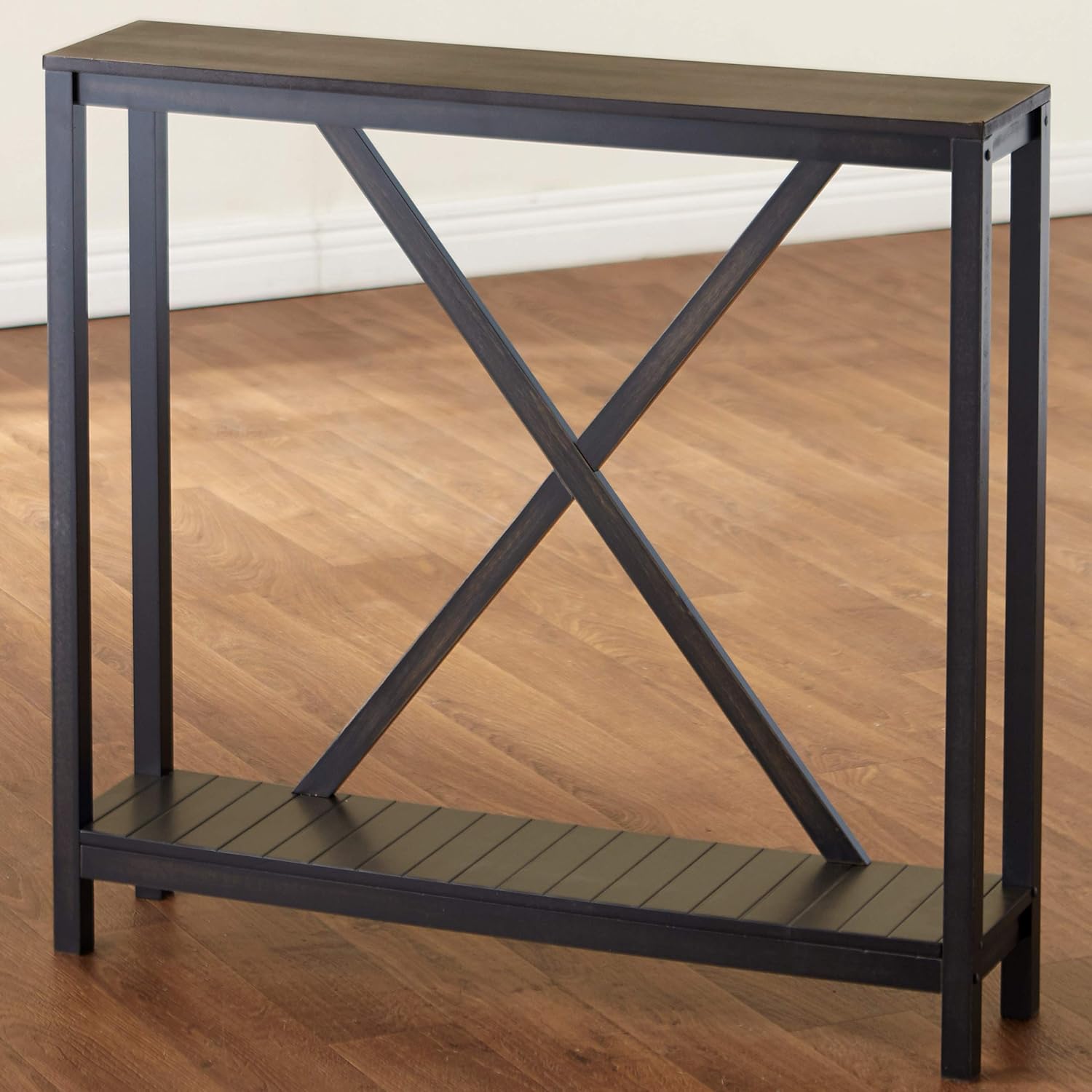 The Lakeside Collection Two-Tone Console Table with X Design Legs Storage Shelf - Black