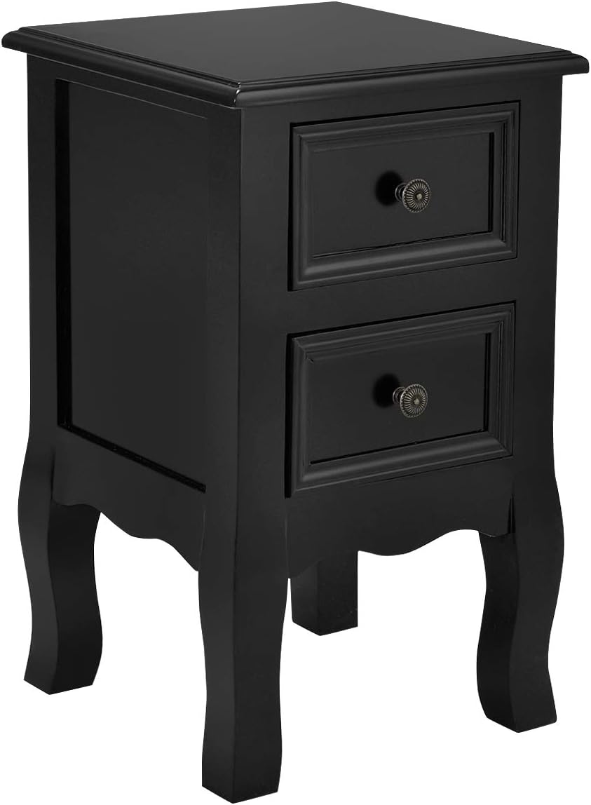 Giantex Nightstand Wooden Mini W/ 2 Storage Drawers for Living Room Bedroom Kid's Room Storage Accent Home Funiture End Table (2, White)