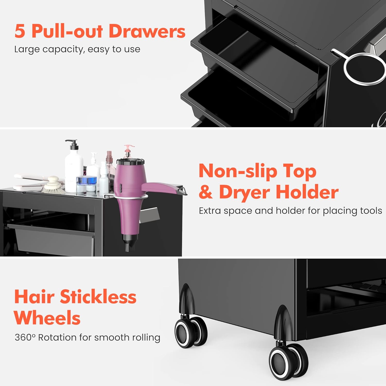 TASALON New Upgrade Salon Trolley Cart for Salon Station - Space Saving Salon Rolling Cart for Extra Storage &ndash; Hair Salon Beauty Cart &ndash; 5 Trays & Trolley Holders &ndash; Multipurpose Tool Cart - Tattoo Tray