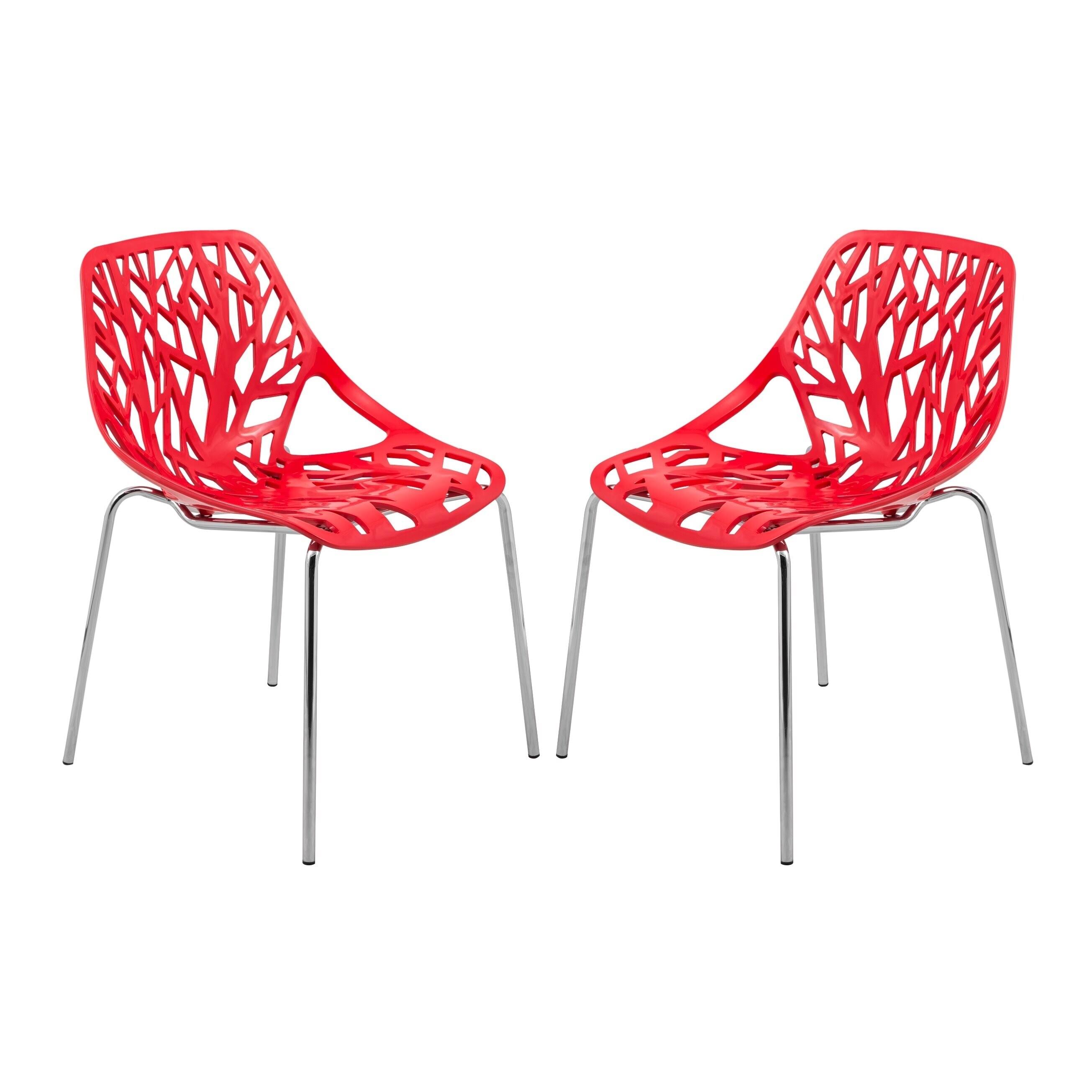 LeisureMod Asbury Red Open Back Chrome Dining Side Chair Set of 2 - Dining Height