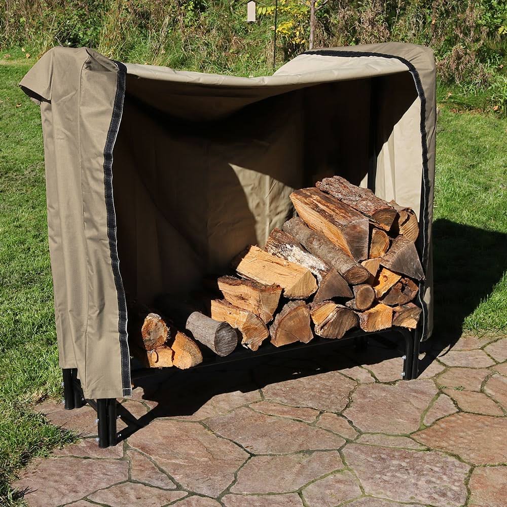 Sunnydaze Decor 4& Firewood Log Rack Log Rack with Khaki Cover