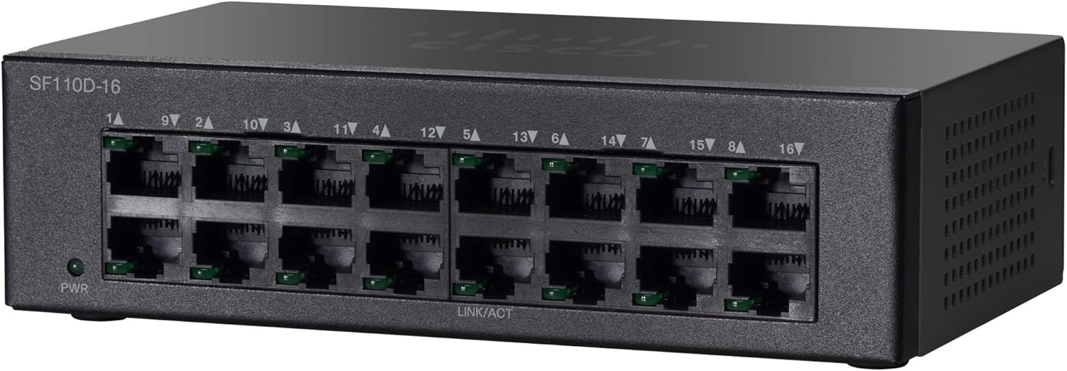 Cisco SF110D-16 Desktop Switch with 16 Ports 10/100 Desktop, Limited Lifetime Protection, Black Pack of 2