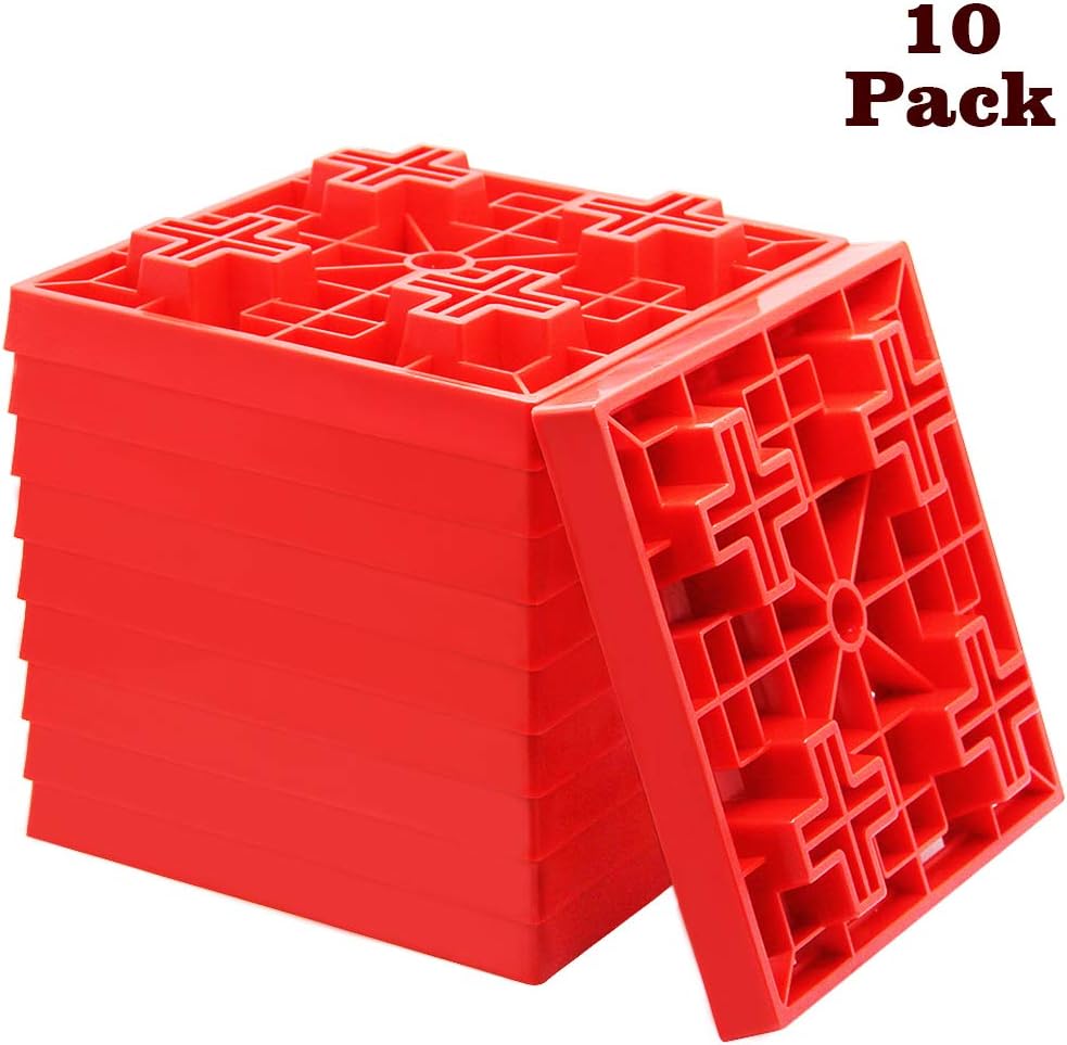 yosager 10 Pack Heavy Duty Leveling Blocks, Ideal for Leveling Single and Dual Wheels, Camper Levelers, Tongue Jacks, Hydraulic Jacks, Stabilizer Jacks, Red