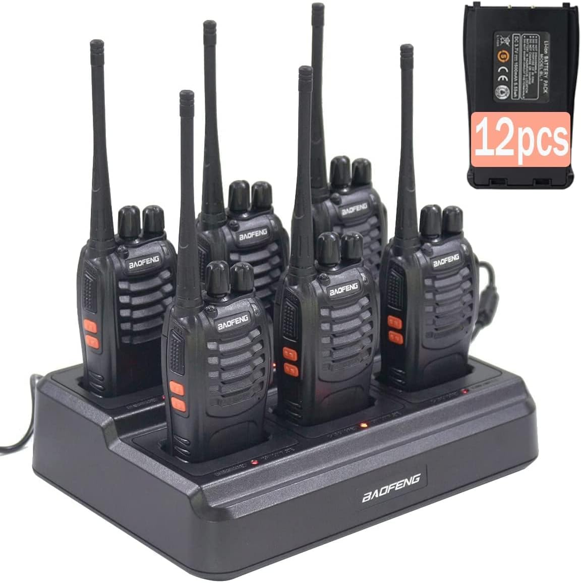 2 Way Radio, Baofeng BF-888S Rechargeable Walkie Talkies Long Range, Walky Talky for Adults with 12pcs 1500mAh Battery and Gang Charger, Handheld Radios with Headset and Mic(6 Pack)