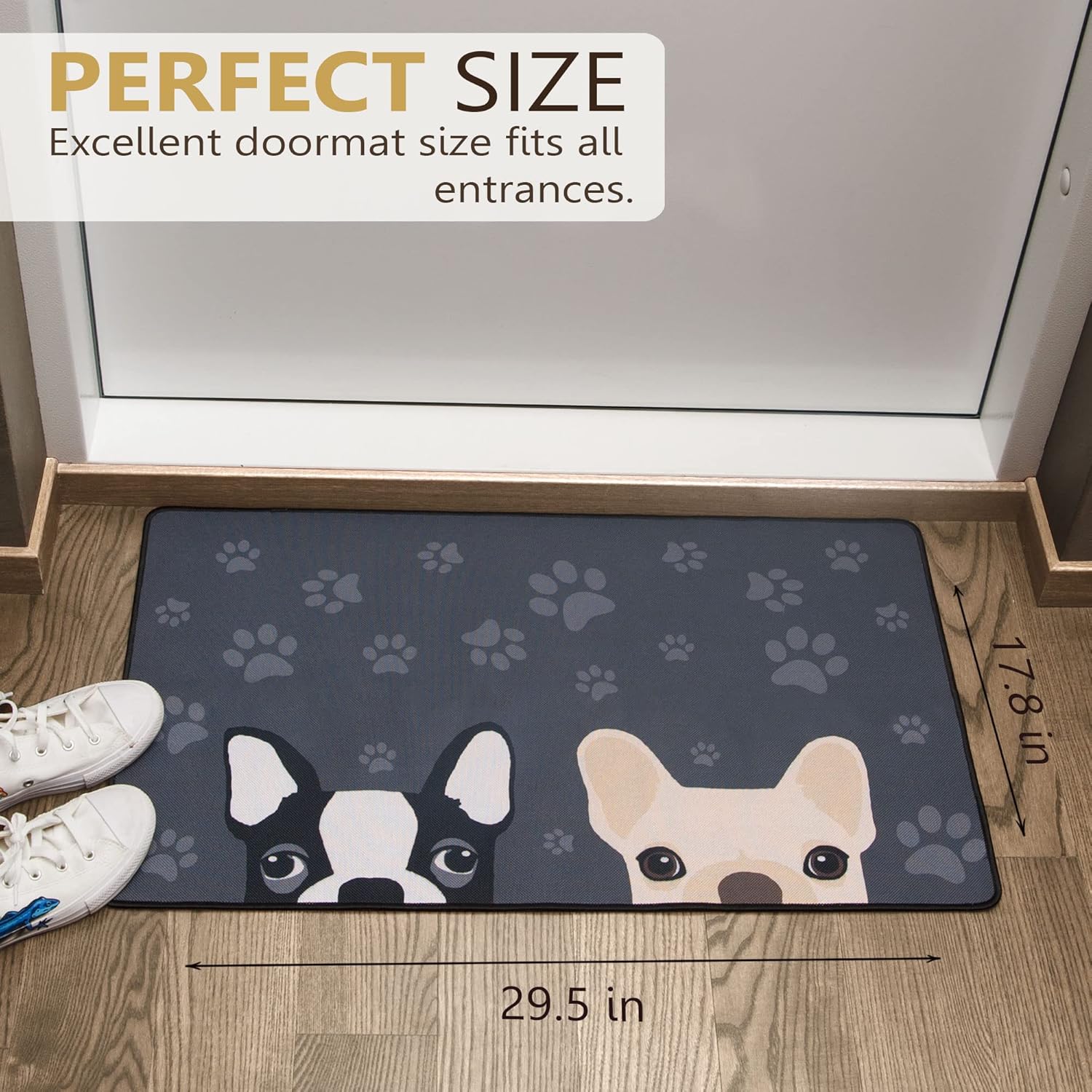 Linka Home Dog Door Mat Indoor Pug Doormat 29.5&rdquo;x17.8&rdquo; Dog Door Mat for Home Entrance Rubber Backed Grey Non Slip Dog Welcome Mat Low Profile Dog Personalized Dog Door Mat for Home Entrance
