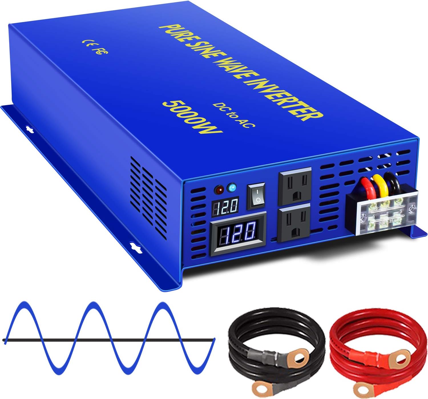 XYZ INVT 5000 Watt Pure Sine Wave Inverter 12V DC to AC 110V 120V, 5000W Power Invert Surge 10000W Power Converter for Solar System. (5000W 12V)