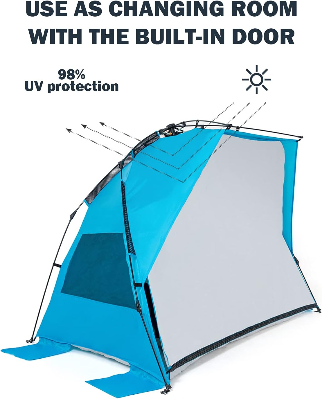 valigo Pop Up Beach Tent Sun Shelter, X-Large Portable Beach Shade Canopy for 4 Person with 3 Ventilation Windows & Extended Floor Anti-UV Instant Tents for Family Camping, Picnic, Blue