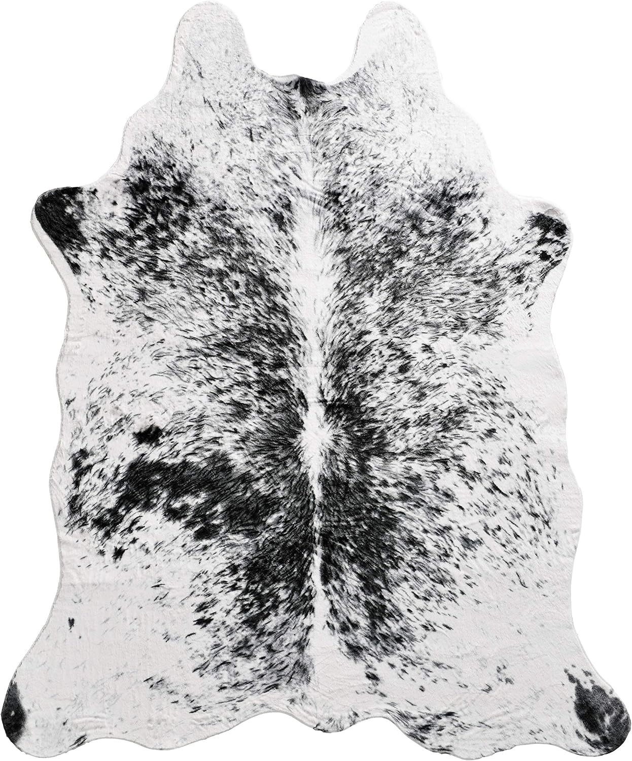 NativeSkins Large Faux Cowhide Rug - Chalk and Board (4.6ft x 6.6ft) - White/Gray Cow Print Area Rug for a Western Boho Decor - Synthetic, Cruelty-Free Animal Hide Carpet with No-Slip Backing