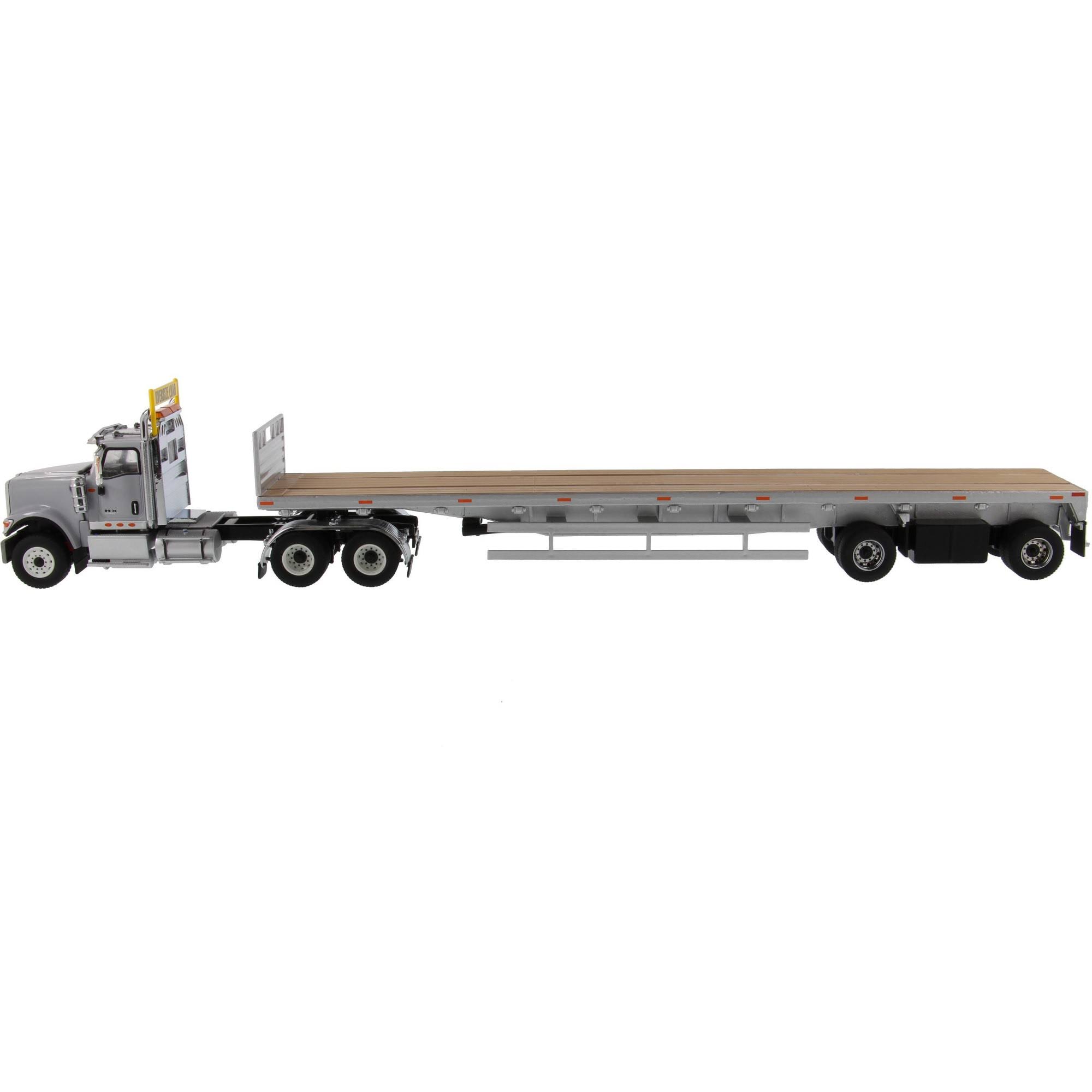 International HX520 Tandem Tractor Light Gray with 53& Flat Bed Trailer 1/50 Diecast Model by Diecast Masters