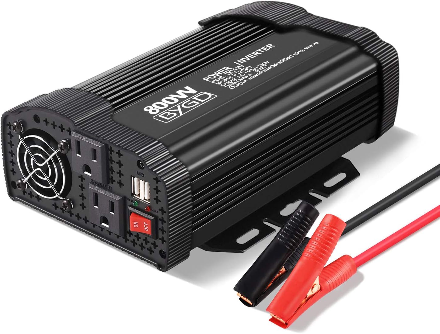 BYGD 800W Power Inverter Truck/RV 12V DC to 110V AC Converter with Dual AC Outlets 22.1A USB Ports Car Inverter Pack of 2
